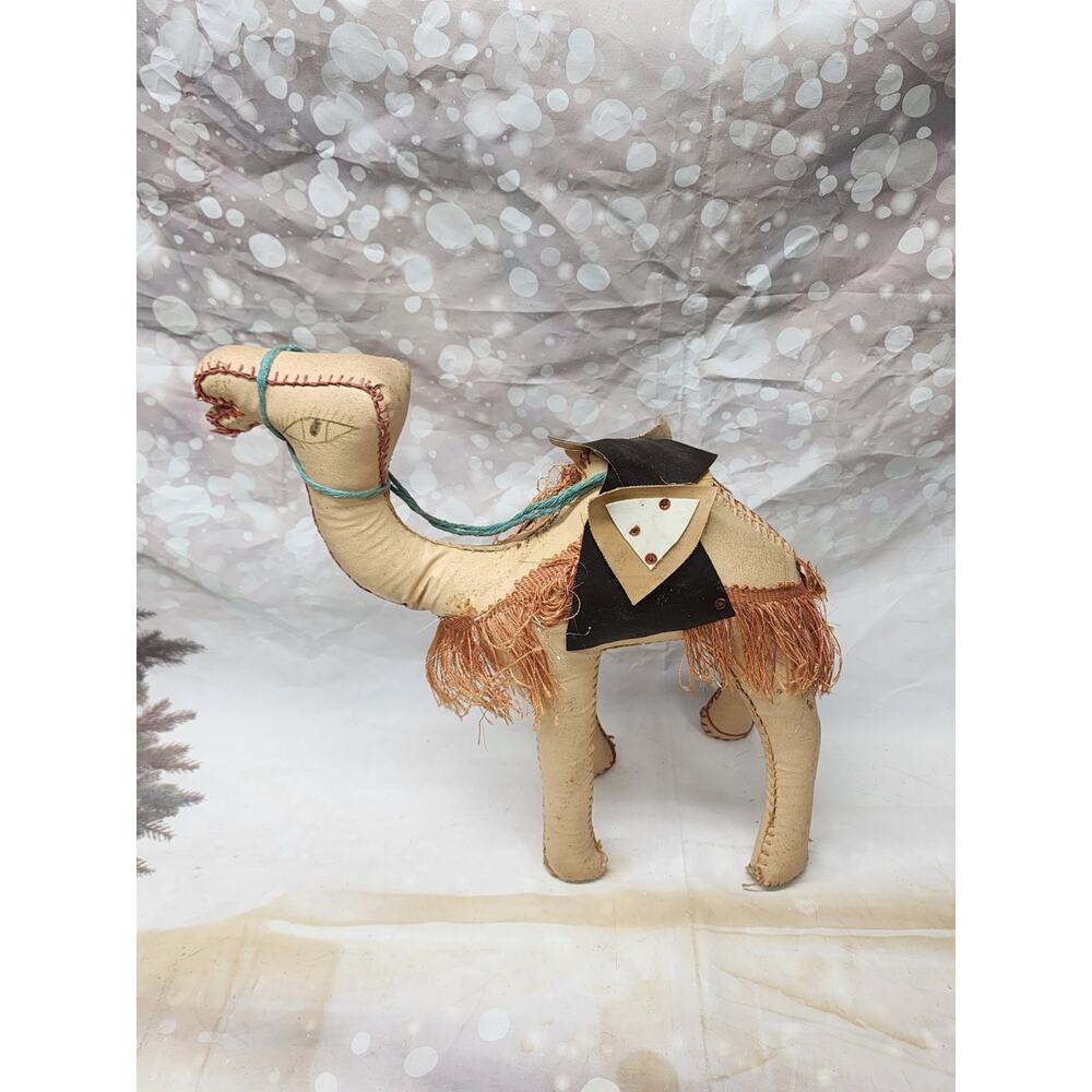 Vtg Arabian Dromedary Camel Hand Stitched Stuffed Leather Nativity Figurine 12"